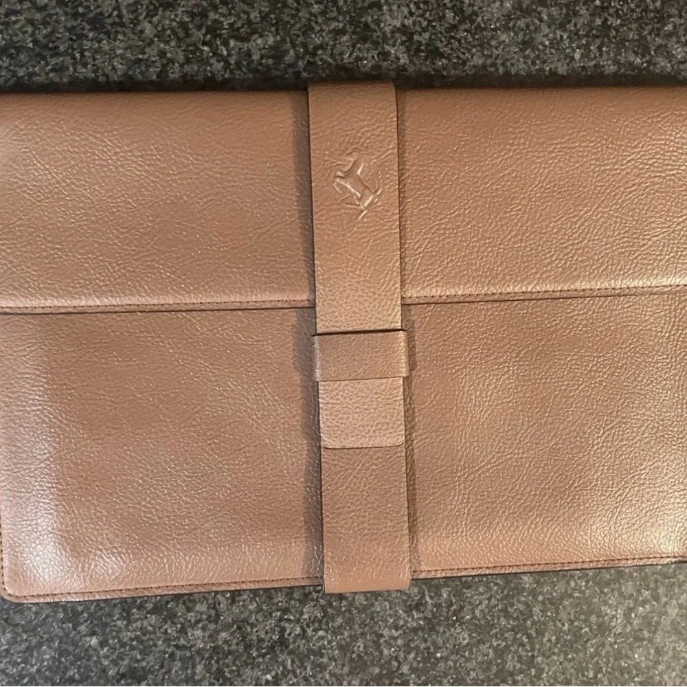 Ferrari Genuine Leather iPad Tablet Folio Brown w/Dust Bag Luxury Executive Case